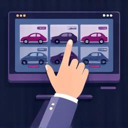 Illustration of a person selecting a car on a screen.